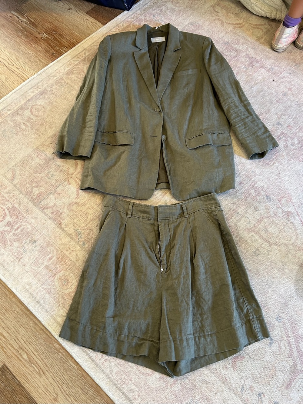 Everlane Olive Green Linen Blazer & Shorts Set